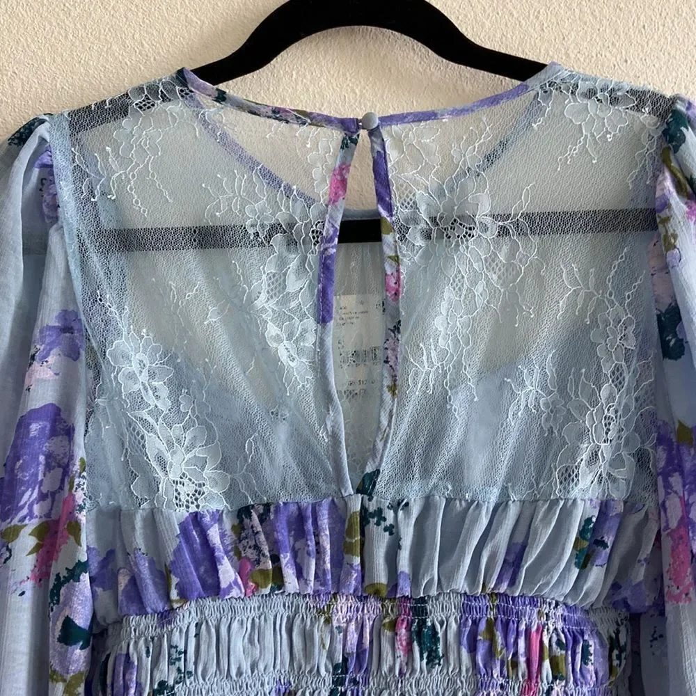Free People Daphne Blouse in Silver Blue Combo NWT Sz S